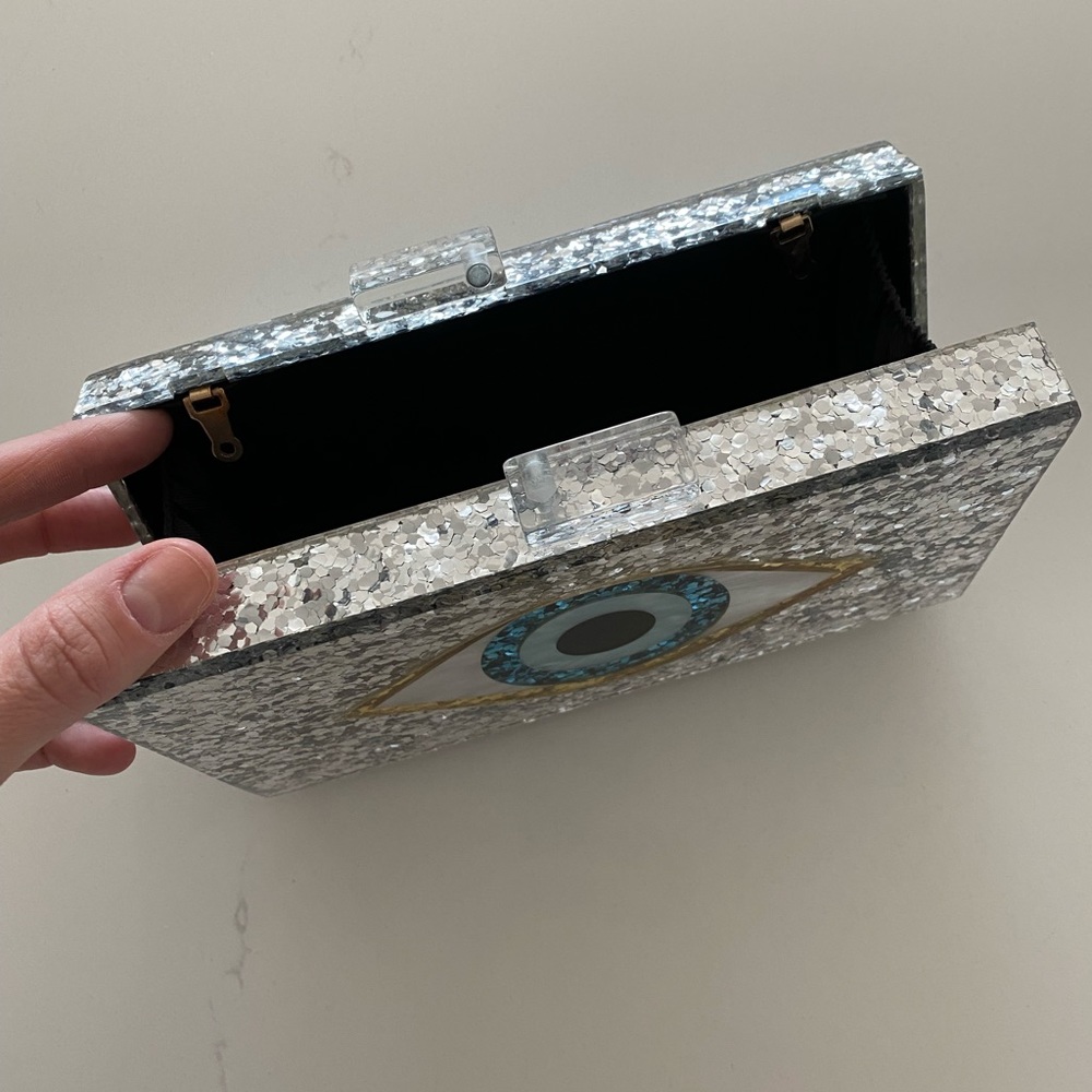 Evil Eye Pattern Silver Glitter Acrylic Clutch, C… - image 4